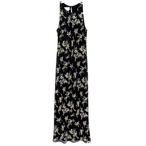VTG 90s Y2K Black‎ Asian Inspired Floral Rose Fairy Grunge Whimsigoth Maxi Dress